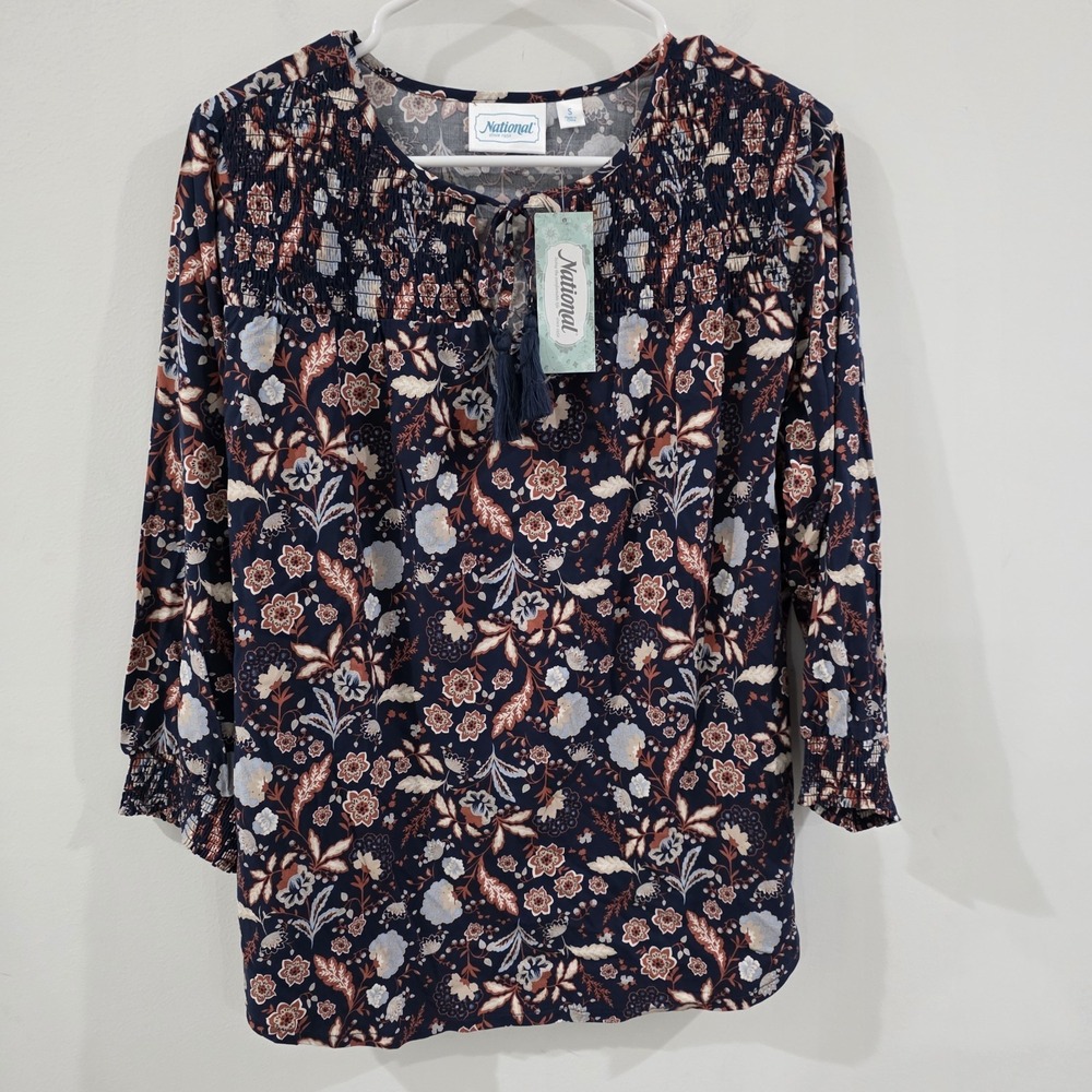 Womens Boho Floral Top Size Small Colorful 3/4 Sleeve
